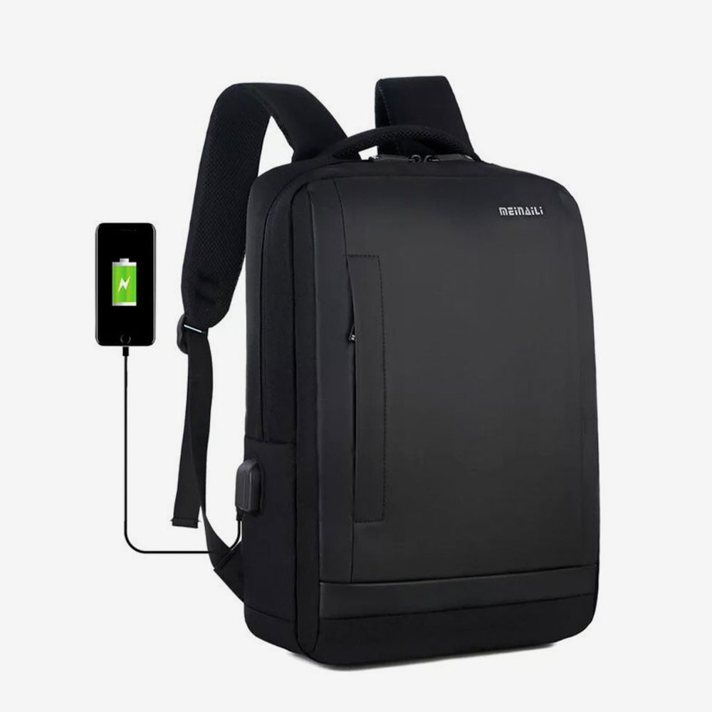 MEINAILI 1809 Nylon Business Waterproof Laptop Backpack USB Port ...