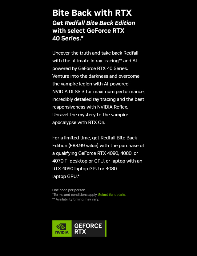 Redfall Bite Back Edition GeForce RTX 40 Series Bundle Available